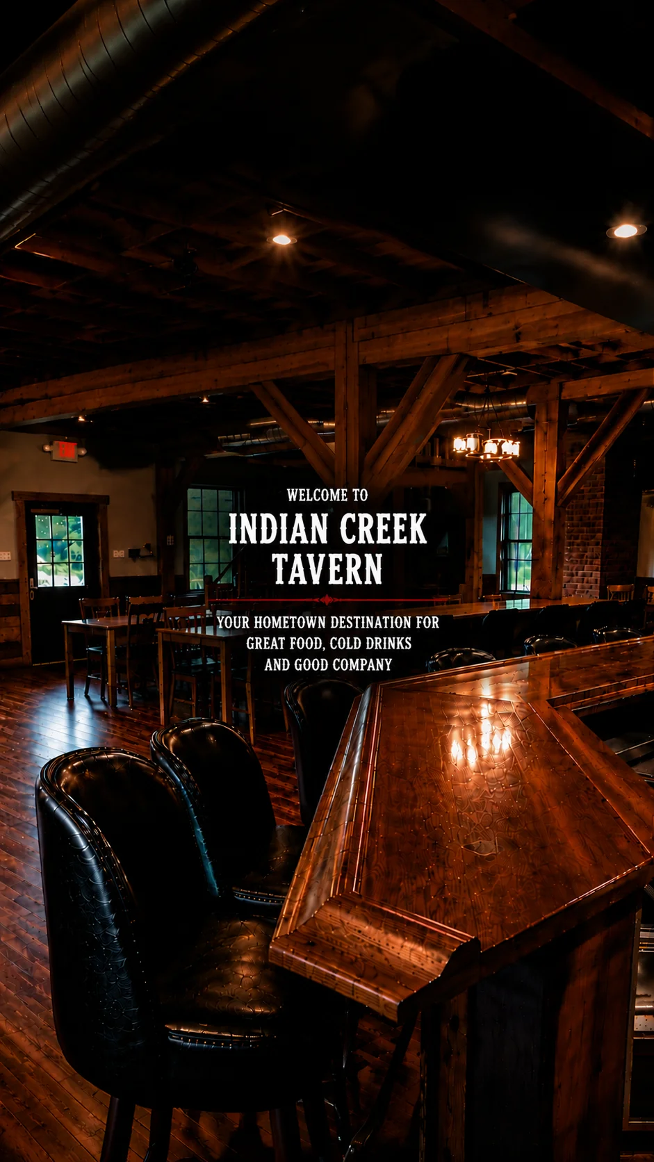 Cozy tavern interior with wooden beams and bar seating