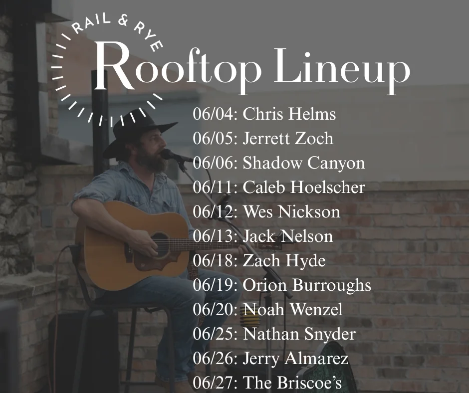 Live music performance on a rooftop at Rail & Rye restaurant