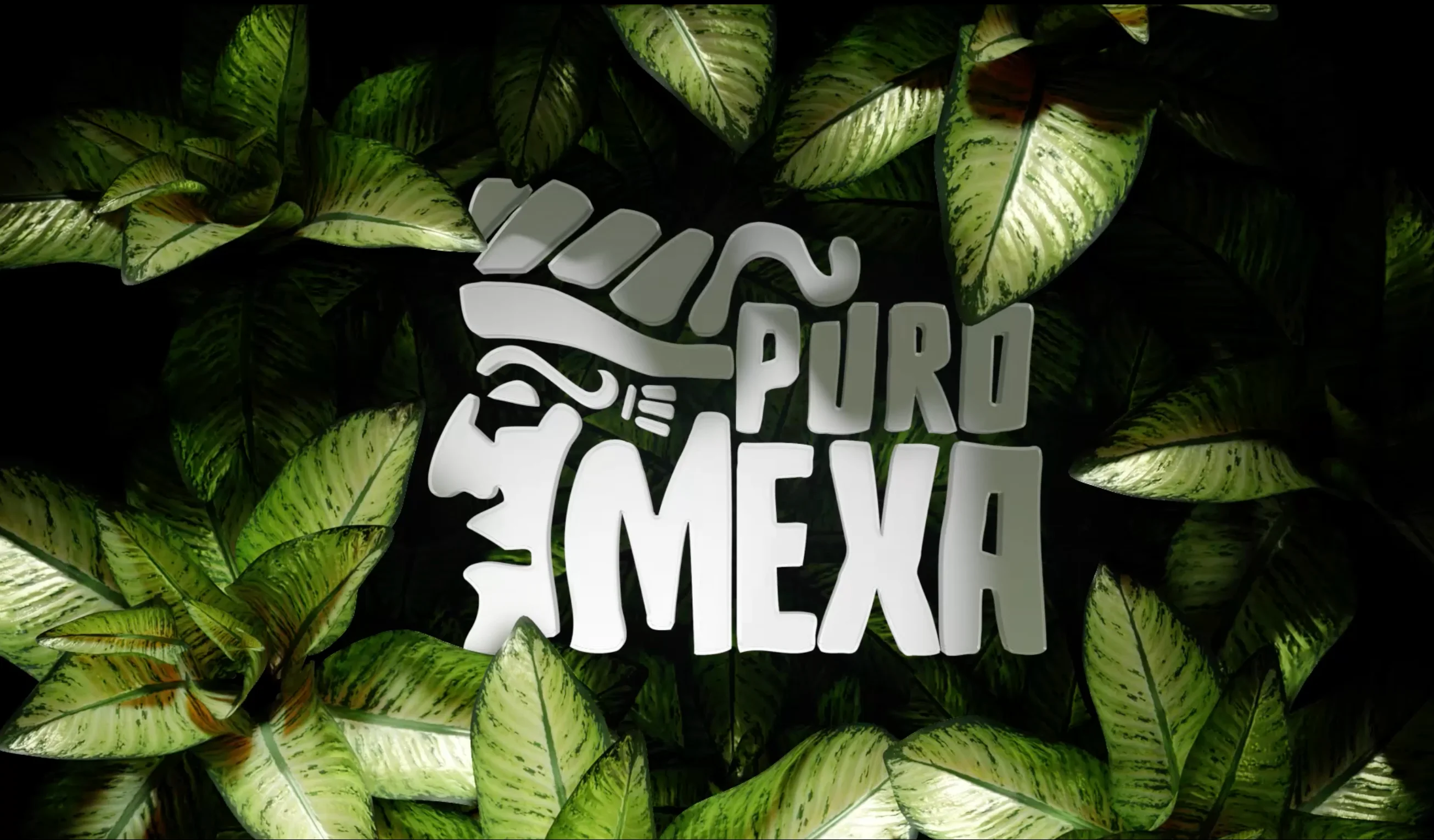 Logo of Puro Mexa surrounded by lush green leaves