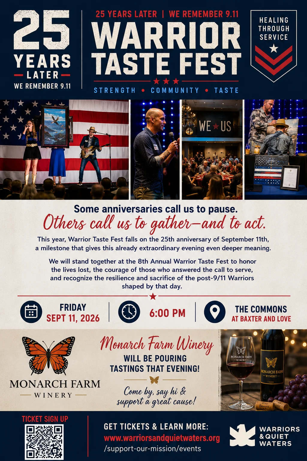 Event poster for Warrior Taste Fest honoring 9/11 heroes and community strength