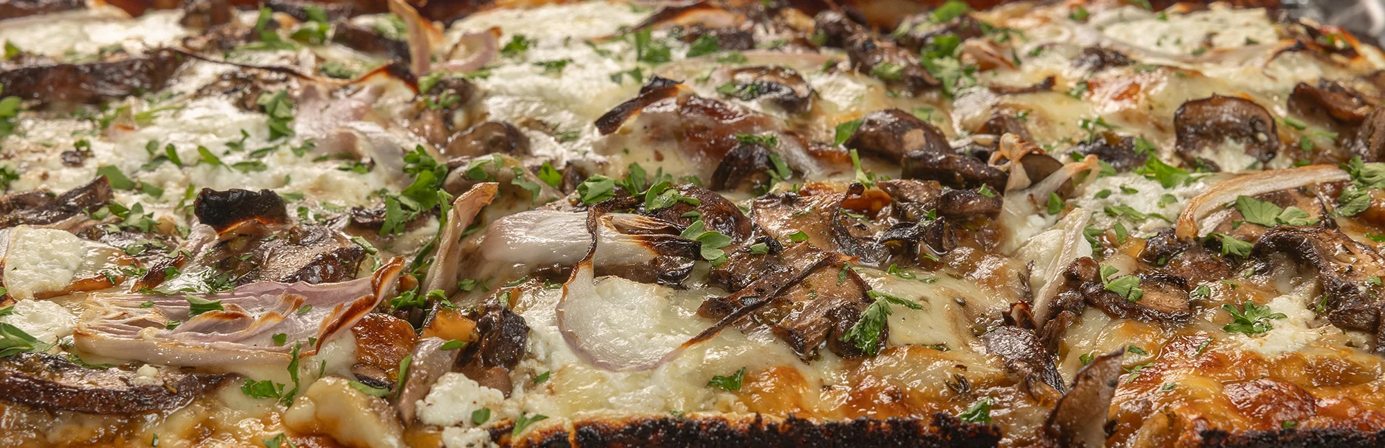 Delicious Italian pizza with mushrooms and herbs