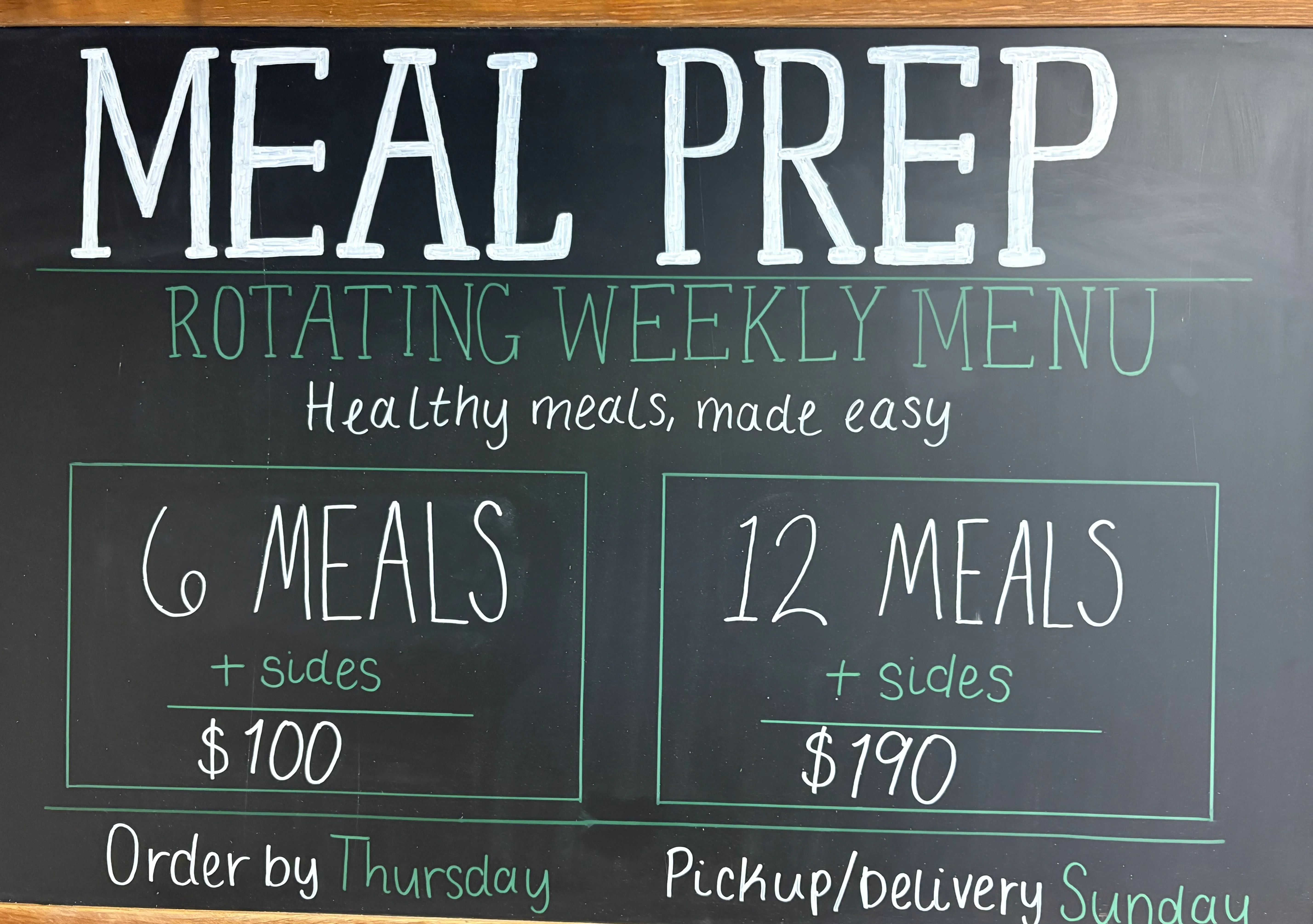 Meal prep menu with healthy options for weekly delivery