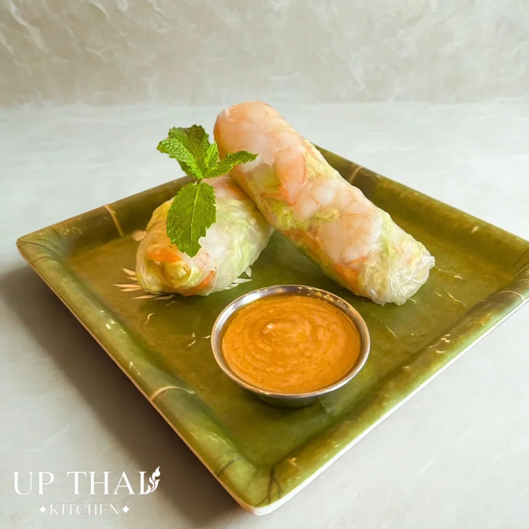 Vietnamese fresh spring rolls with peanut sauce