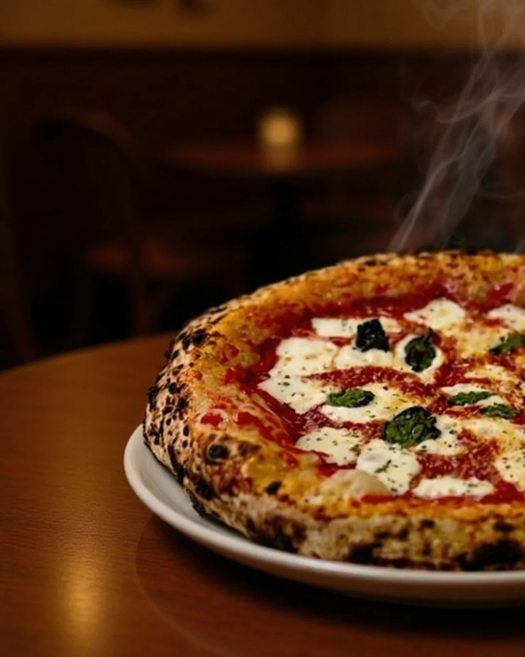 Margherita pizza fresh from a wood-fired oven