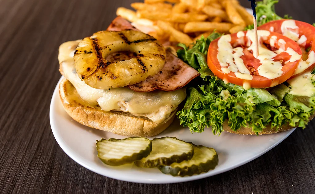 Hawaiian chicken burger with grilled pineapple