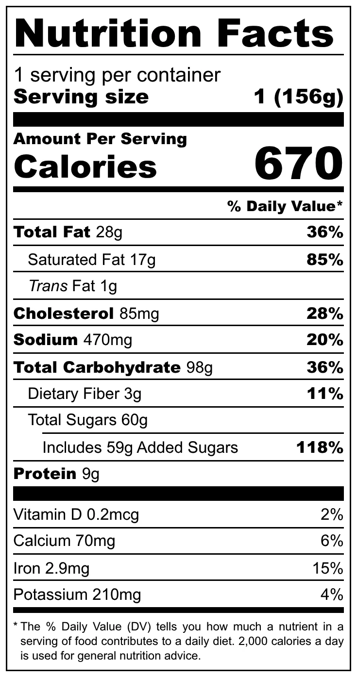 Nutrition facts label for a food product
