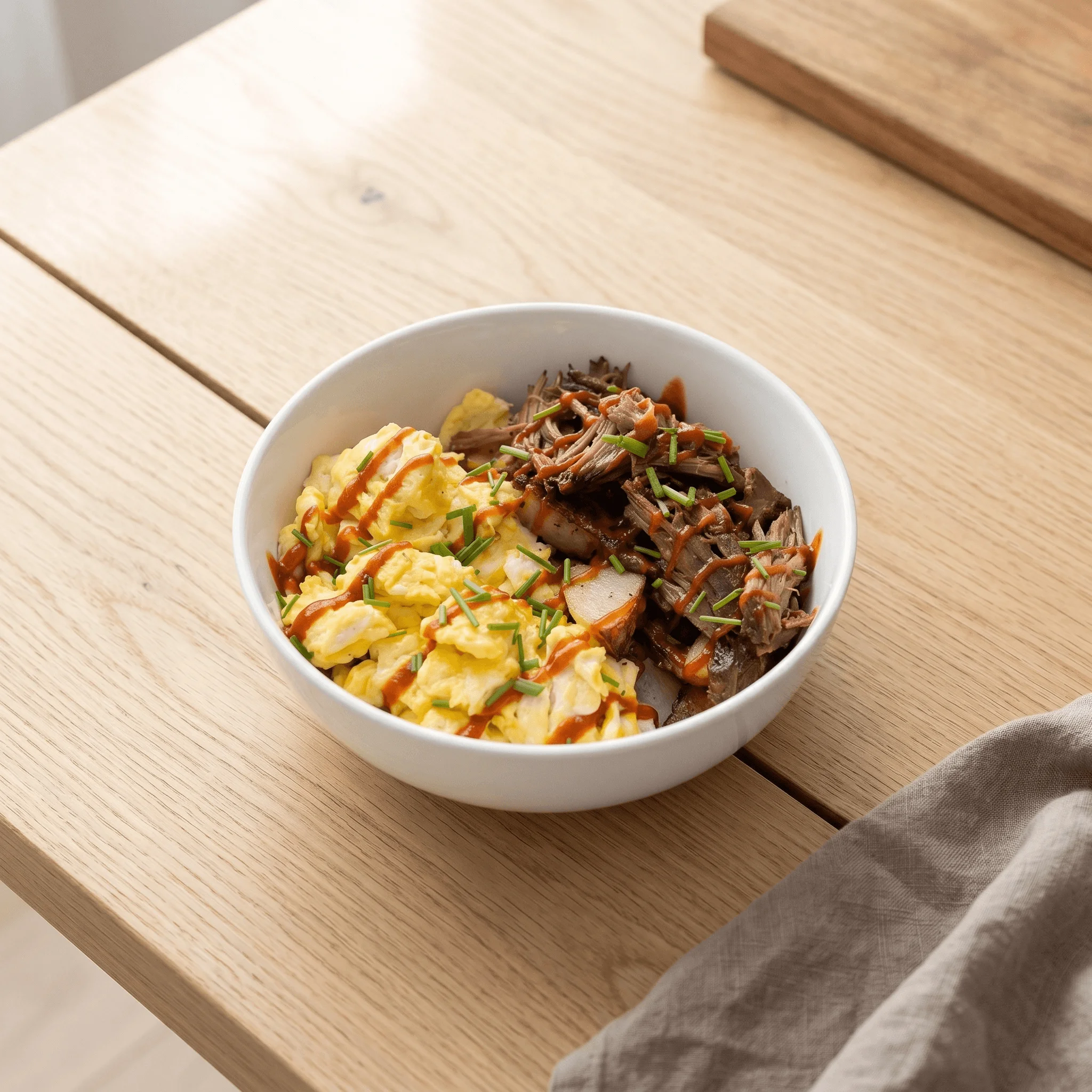 Savory Korean beef bowl with scrambled eggs