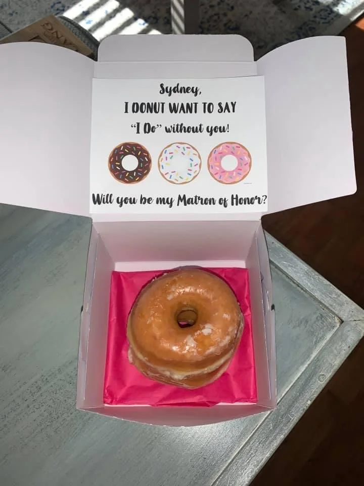 Donut box with a creative Matron of Honor proposal