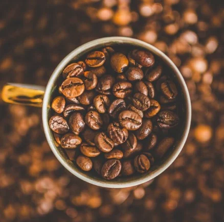 Freshly roasted coffee beans in a roasting machine