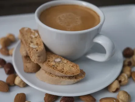 Italian espresso with biscotti on a plate
