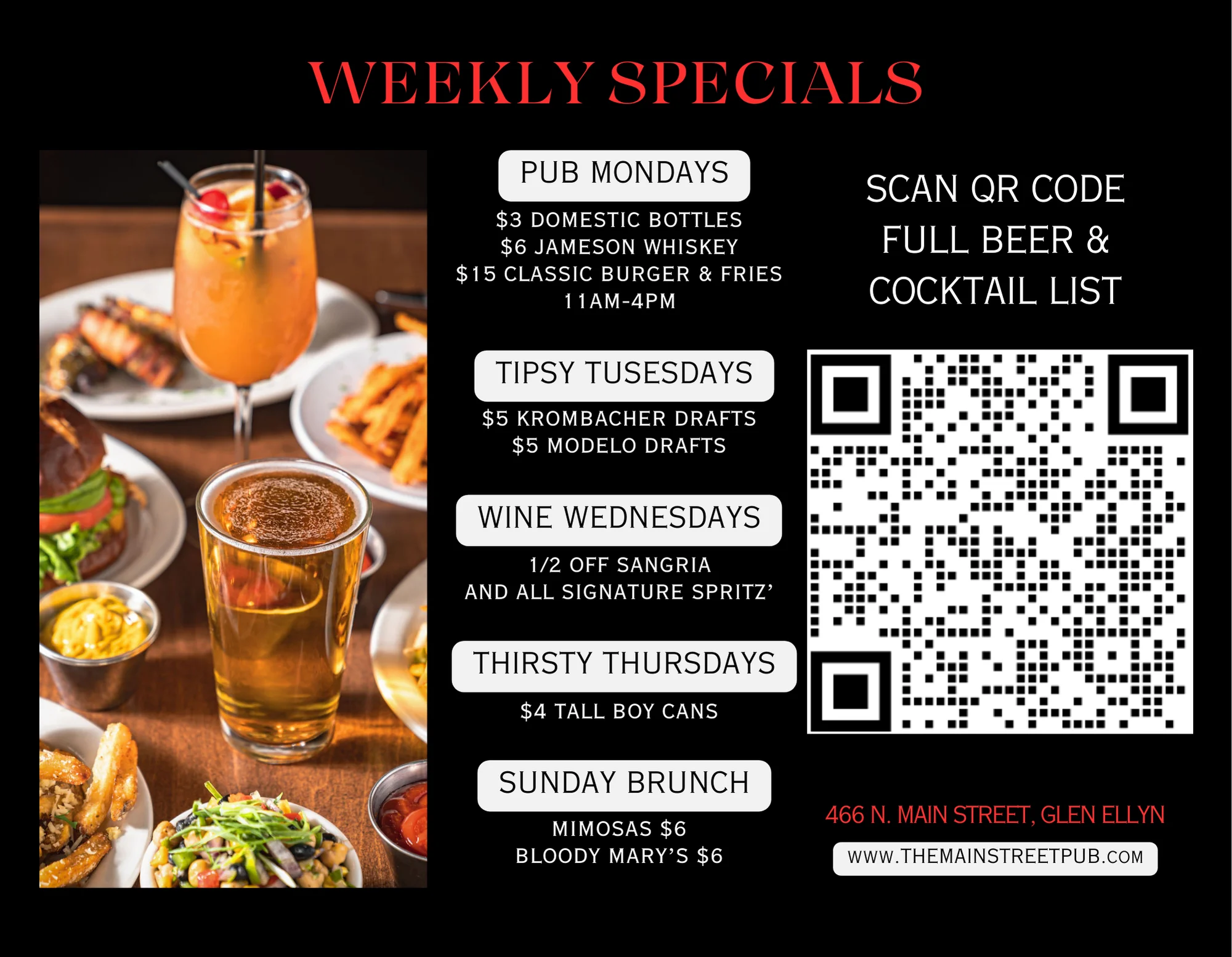 Weekly drink specials at a lively pub with cocktails and draft beers