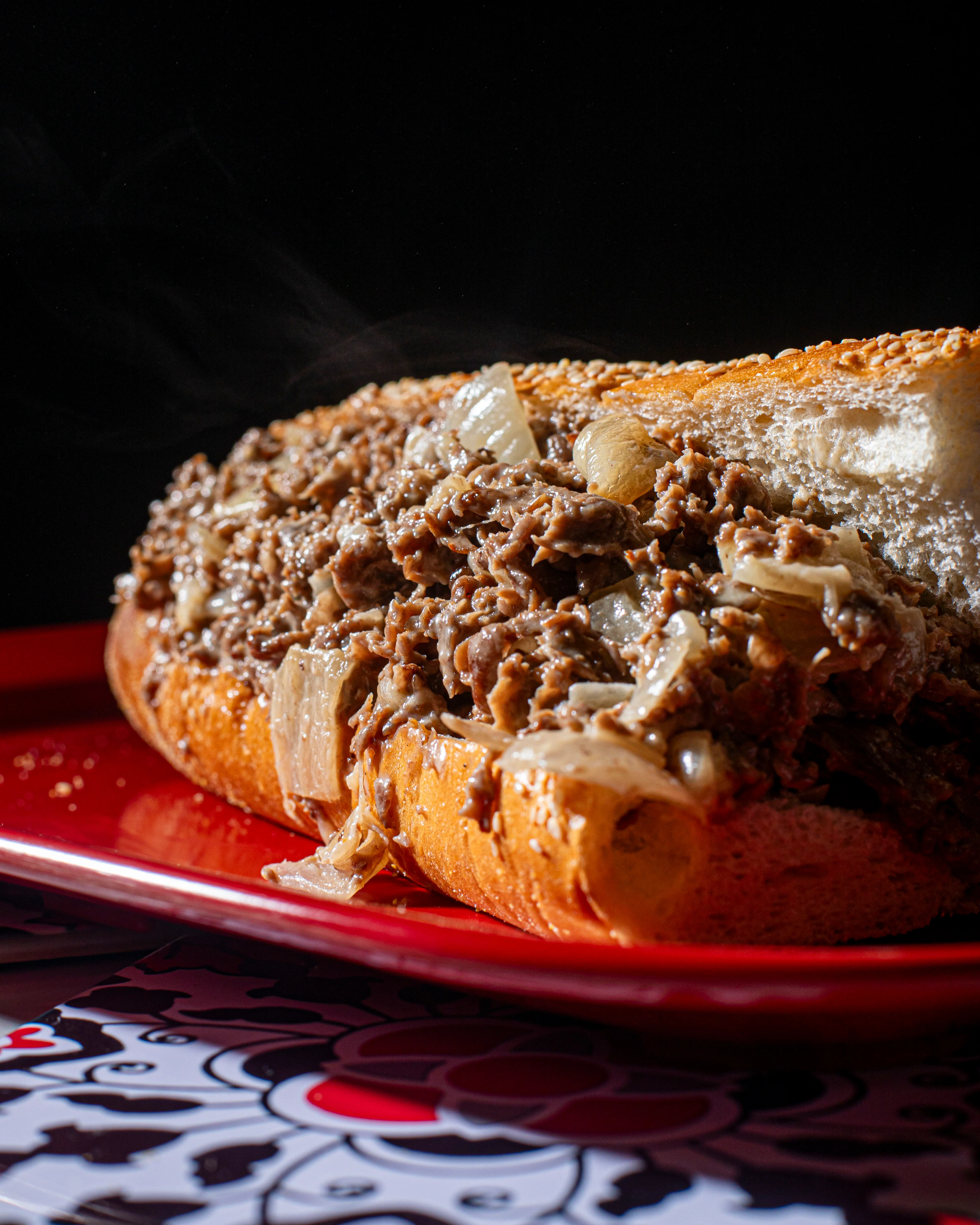 Classic Philly cheesesteak sandwich with sautéed onions