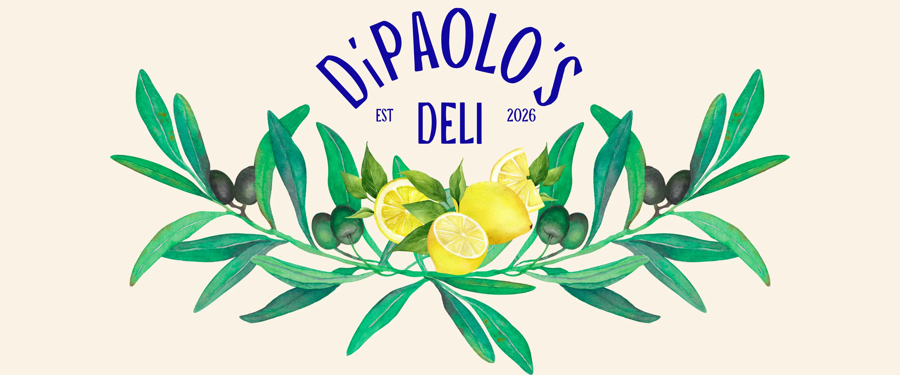 Logo design for DiPaolo's Deli featuring lemons and olive branches