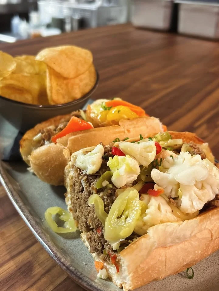 Italian beef sandwich with pickled vegetables