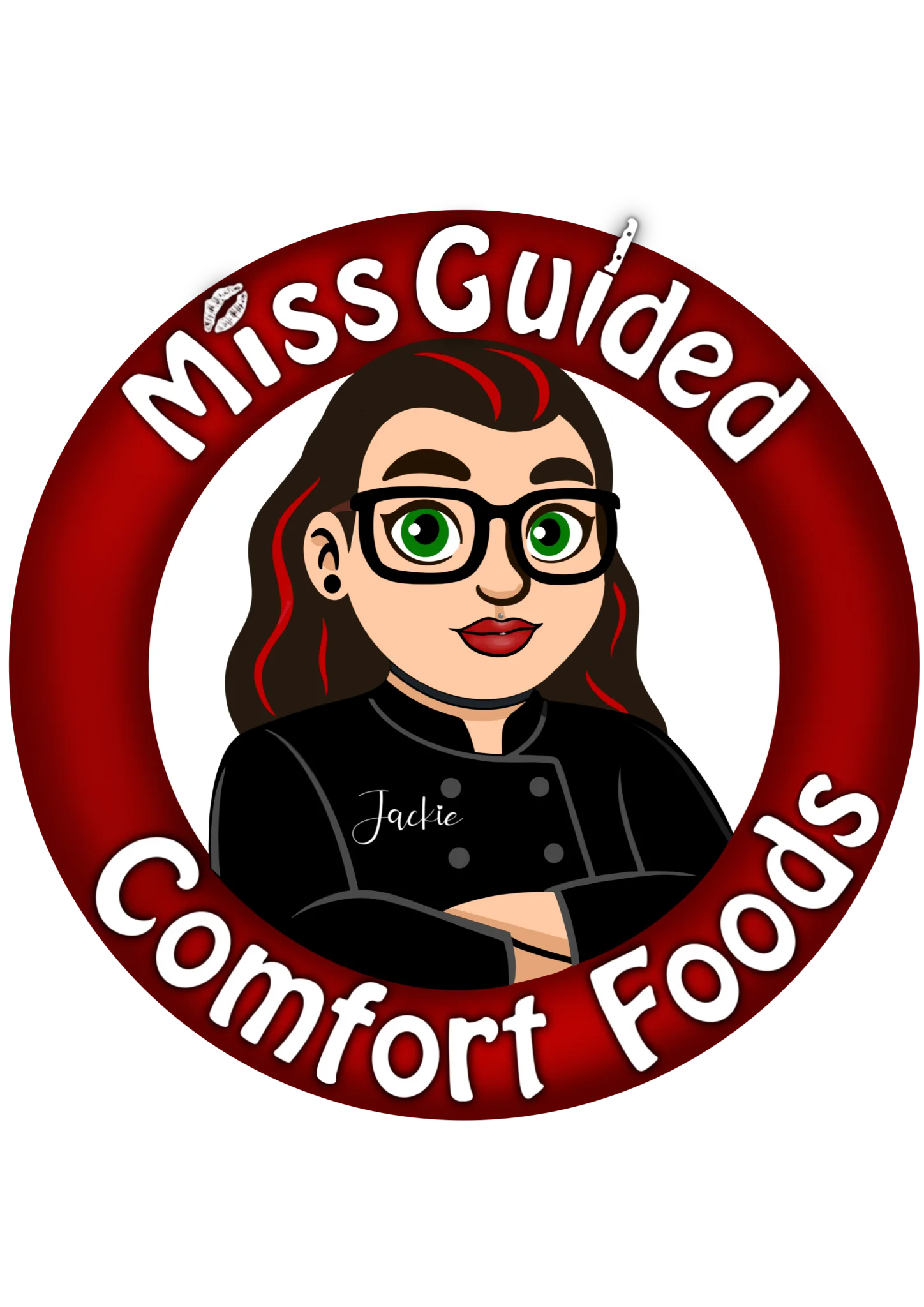 Logo for MissGuided Comfort Foods featuring a cartoon chef