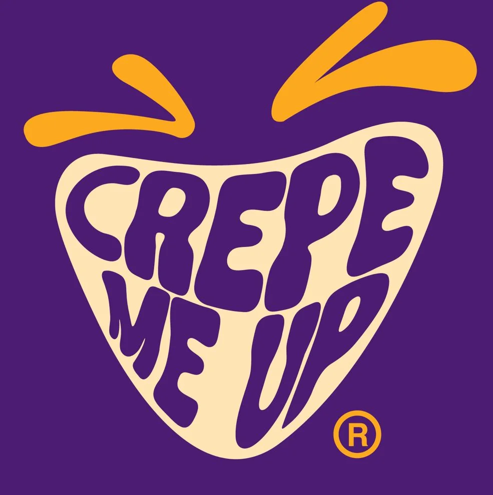 Logo of Crepe Me Up with tagline 'Happiness Wrapped in a Crepe'