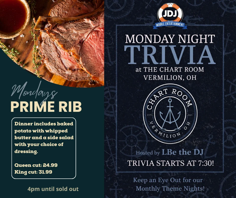 Prime rib dinner with baked potato and salad at The Chart Room