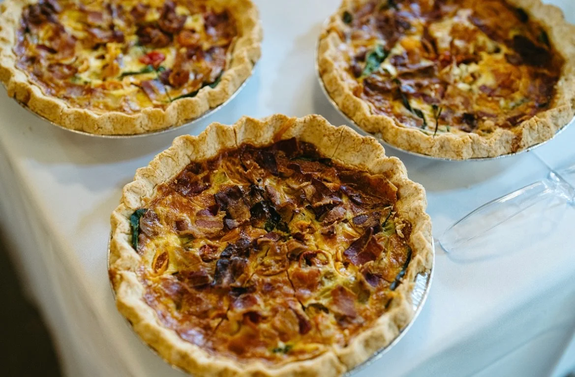 Savory quiches with flaky crusts, perfect for brunch