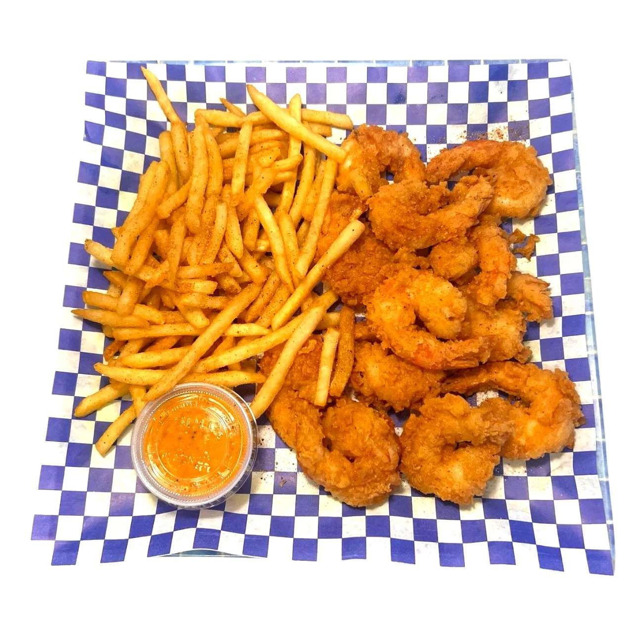 Crispy fried shrimp with seasoned fries