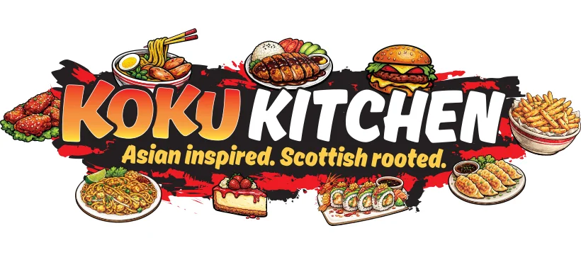 Asian fusion restaurant logo with diverse dishes