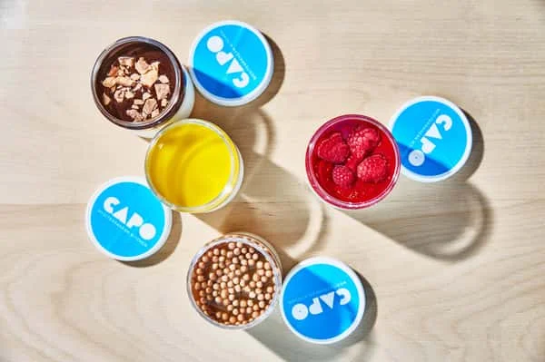 Assorted dessert cups featuring vibrant flavors