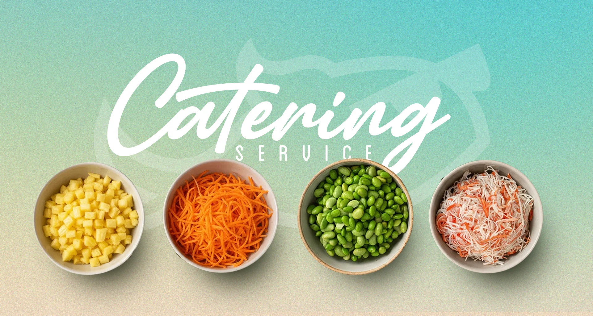 Colorful catering service display with fresh ingredients