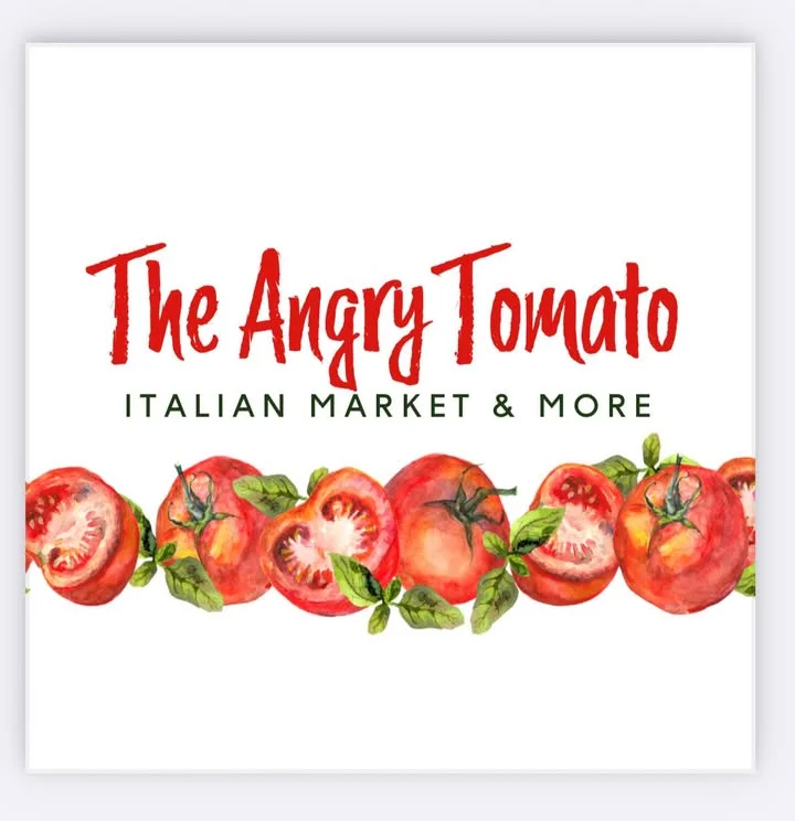 A colorful logo featuring various tomatoes and herbs, representing an Italian market.