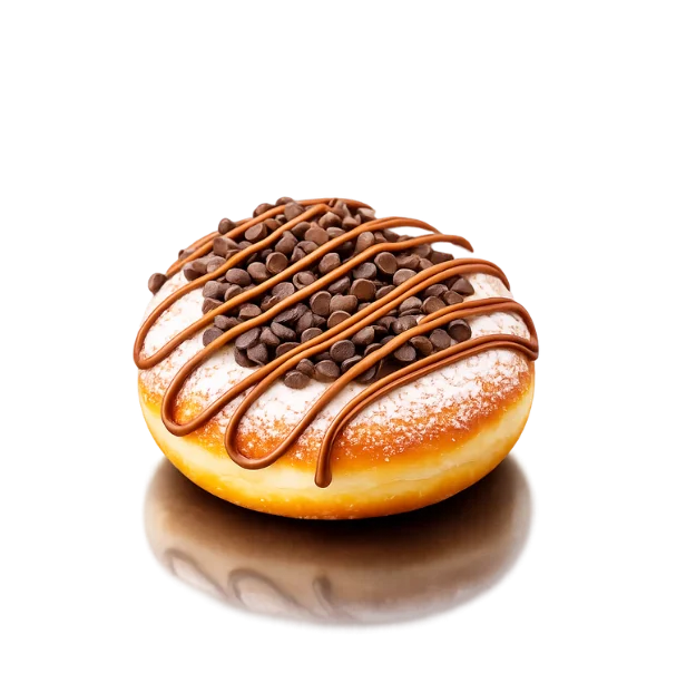 Nutella Heaven brioche donut with Nutella filling, chocolate chips, and Hershey’s drizzle