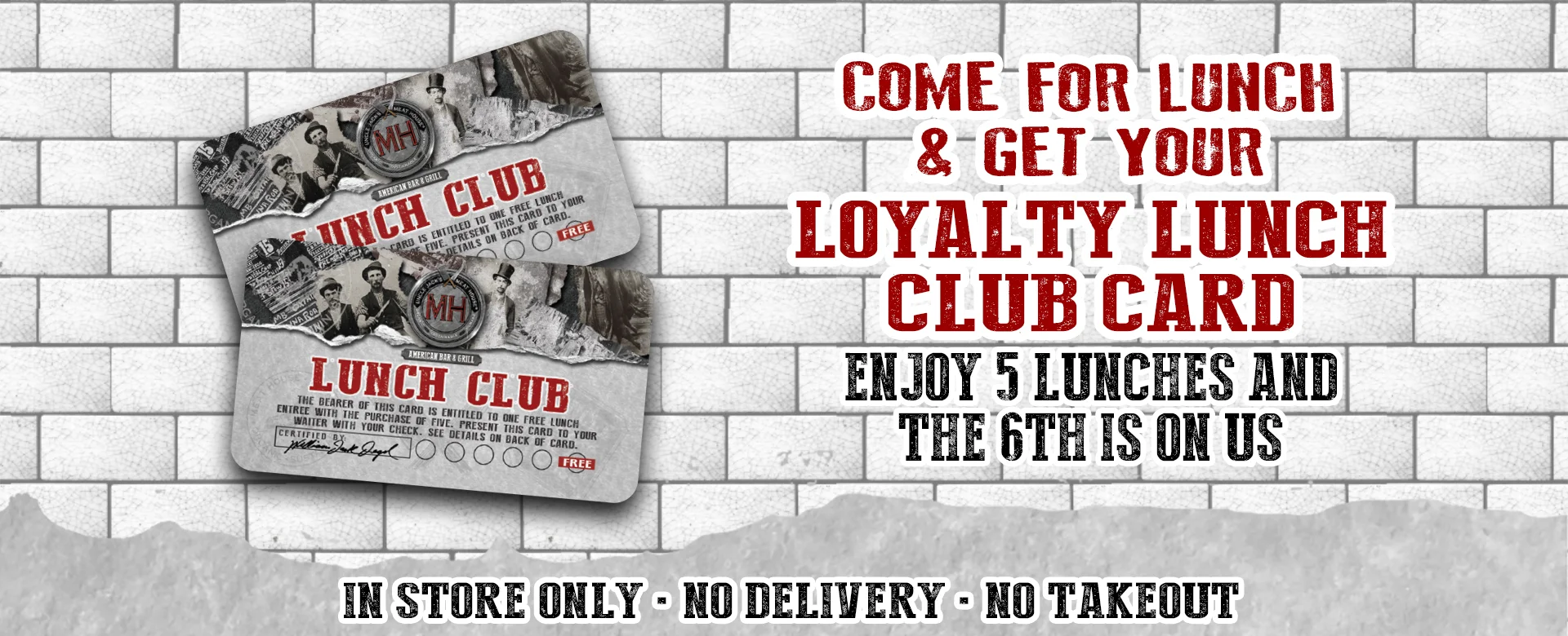 Lunch club loyalty card promotion with bold restaurant typography