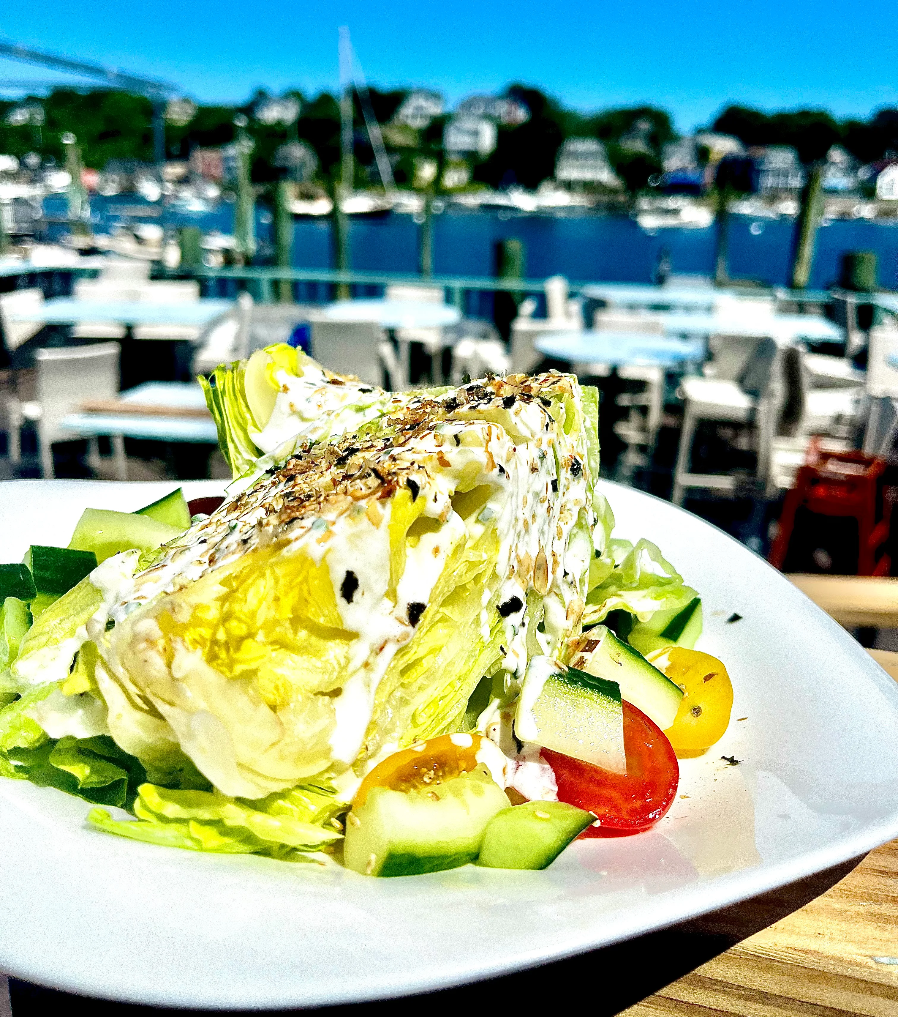 best lunch restaurant Gloucester MA wedge salad outdoor bar