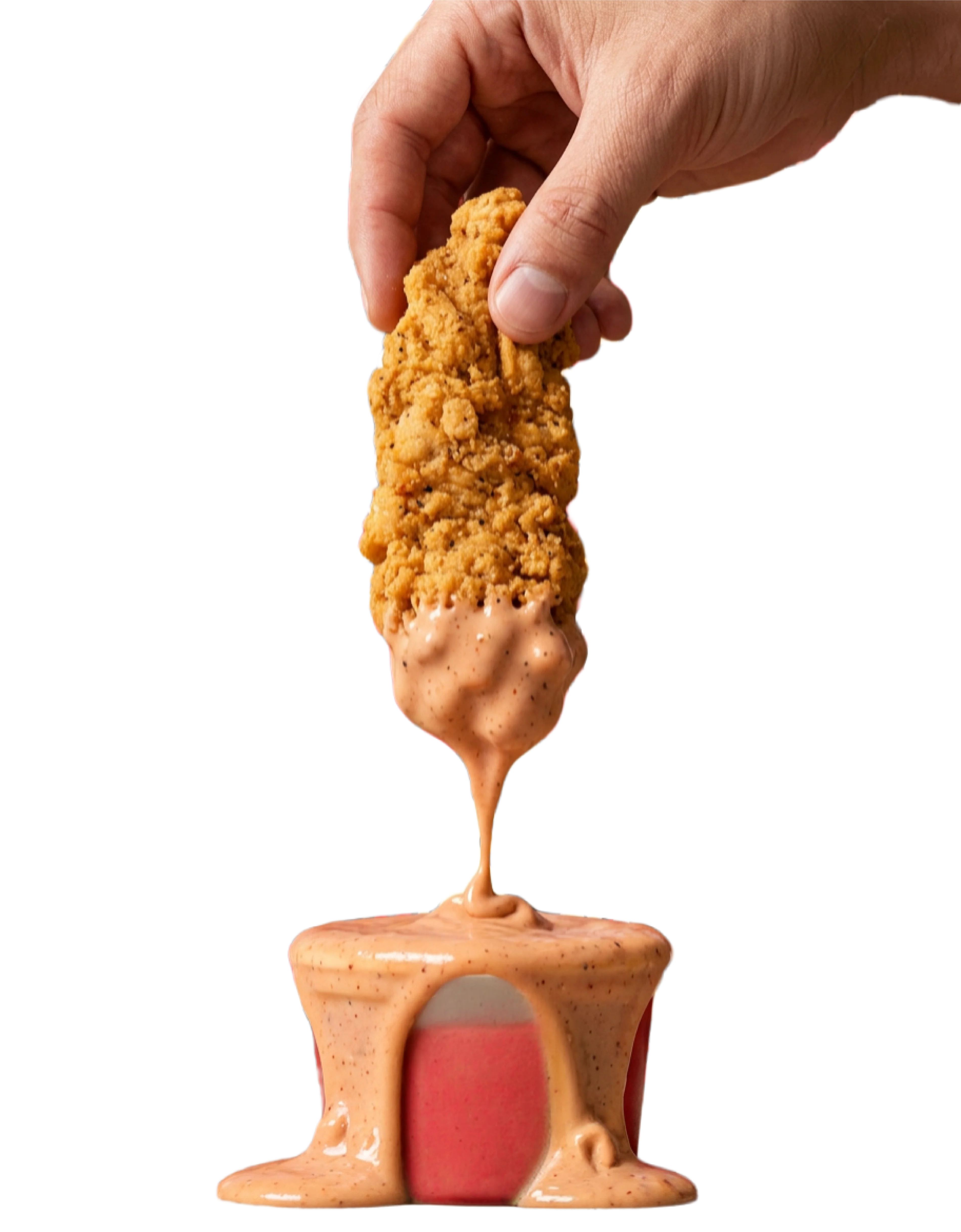 Crispy fried chicken dipped in spicy sauce