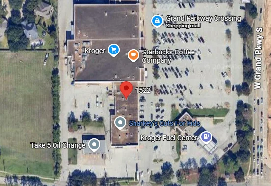 Aerial view of Taco Ocho restaurant in Flower Mound, Texas