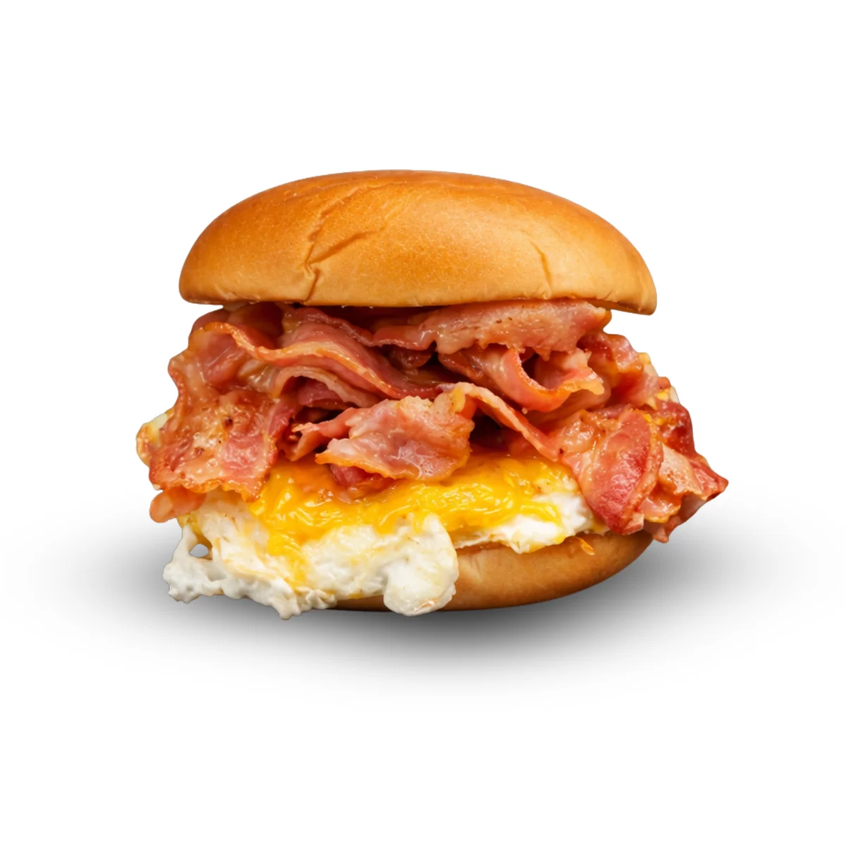 Bacon Egg & Cheese Sandwich – brioche bun sandwich with bacon, egg, and melted cheese