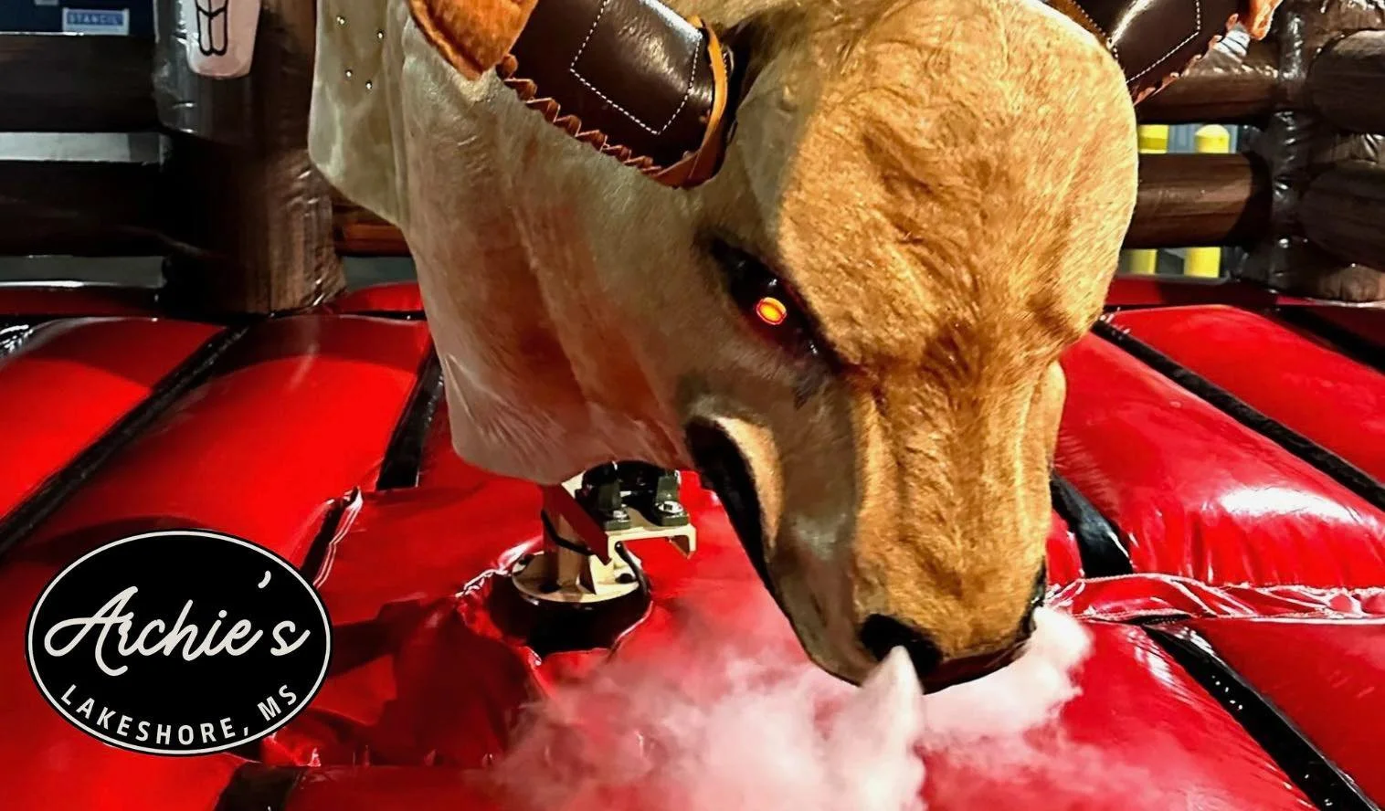 Mechanical bull attraction at a lively restaurant