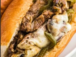 Cheesesteak sandwich with grilled onions and peppers