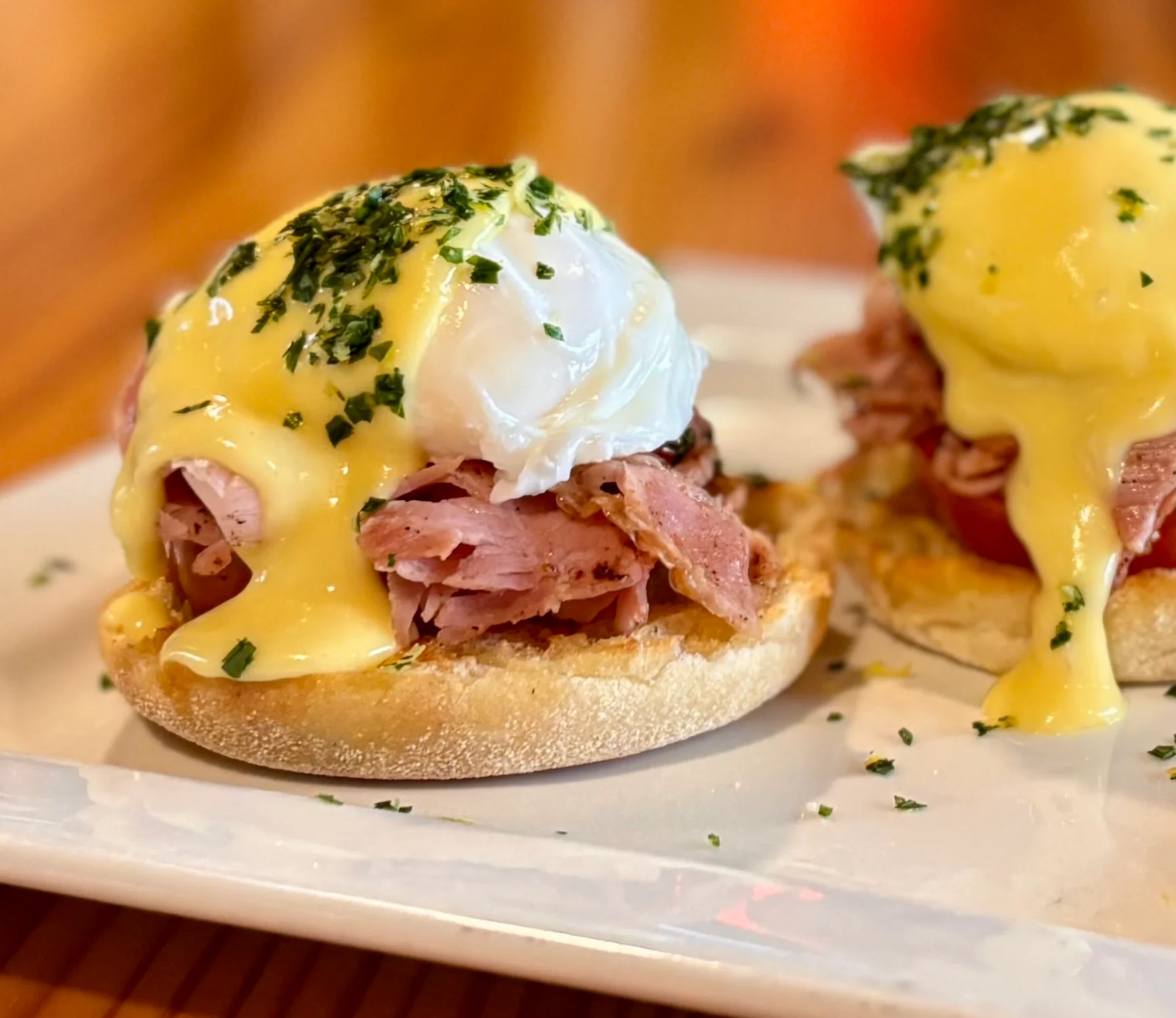 Classic Eggs Benedict with poached eggs and hollandaise sauce