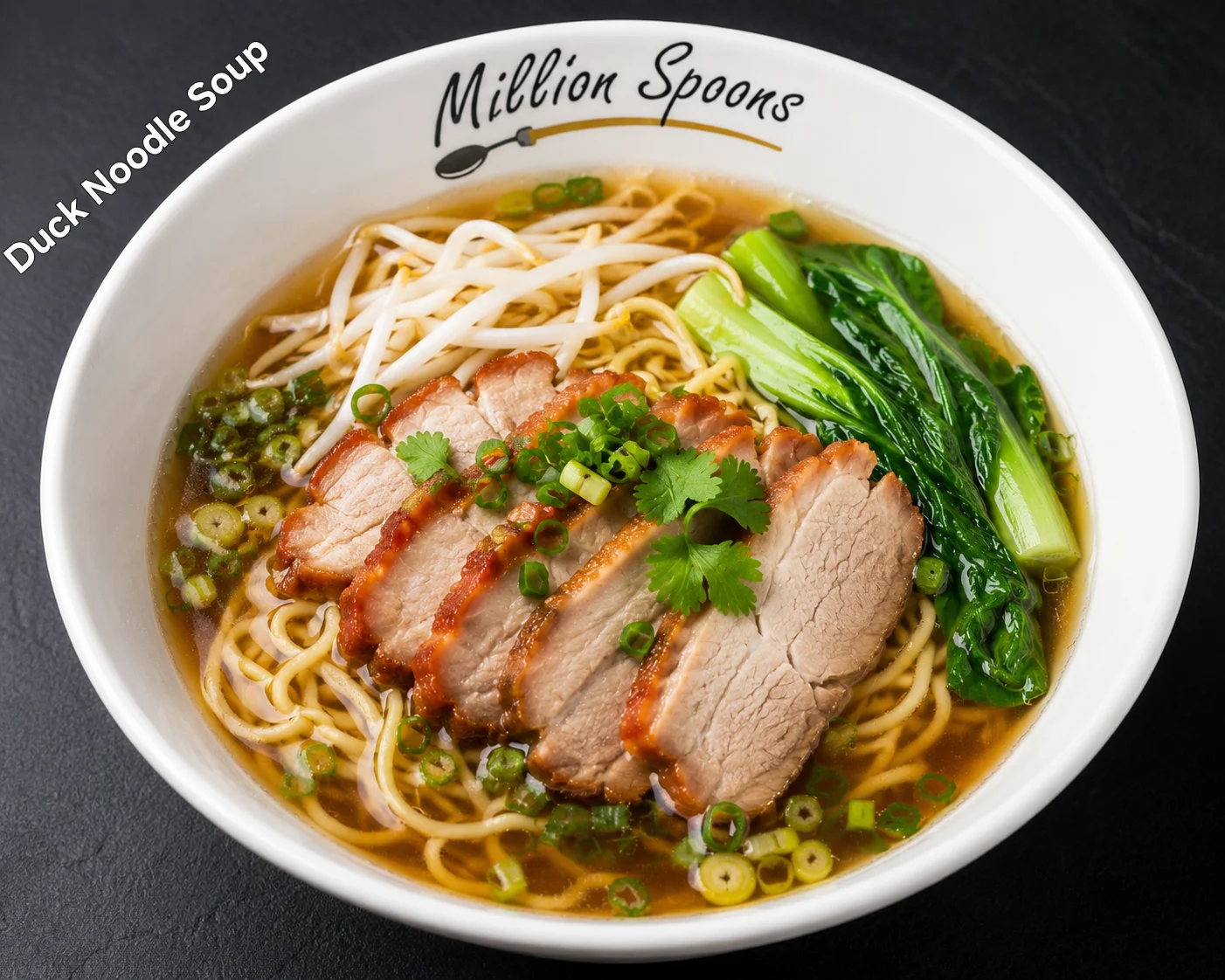 Delicious duck noodle soup in a rich broth
