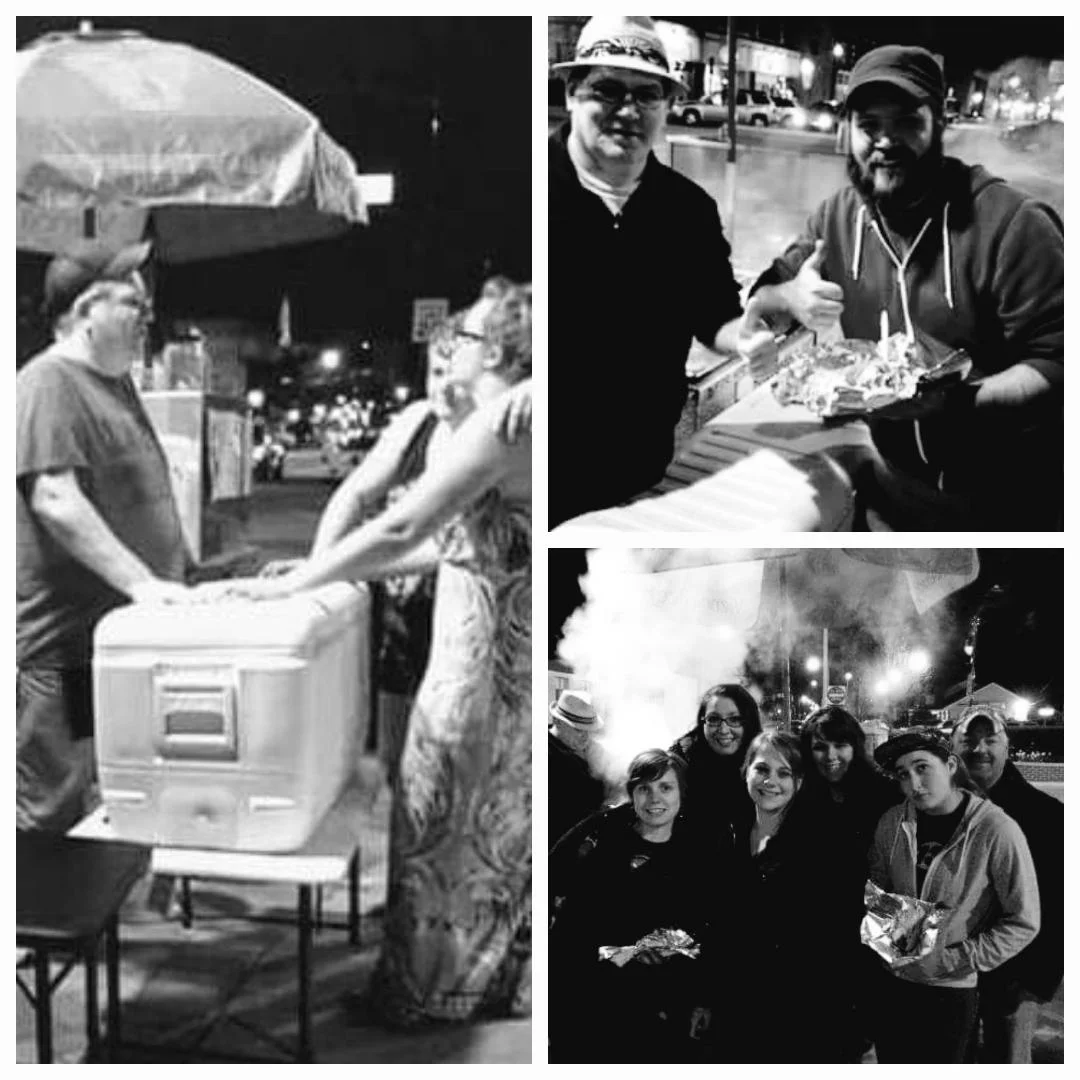 Street food vendors serving late-night snacks