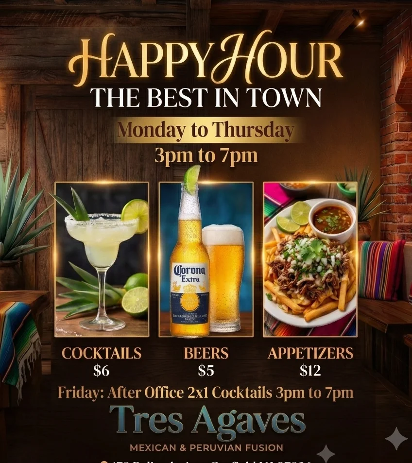 Happy hour promotion at a Mexican and Peruvian fusion restaurant
