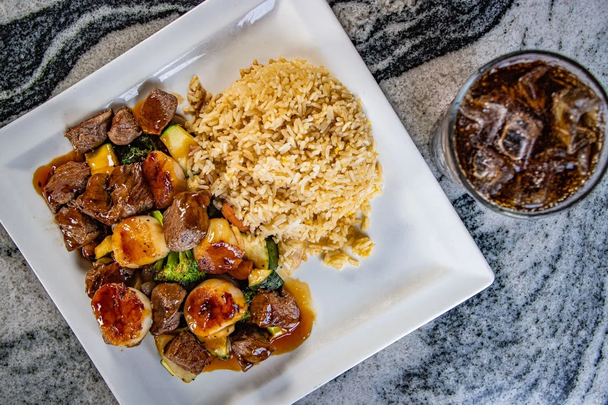 Hibachi steak and vegetables with fried rice