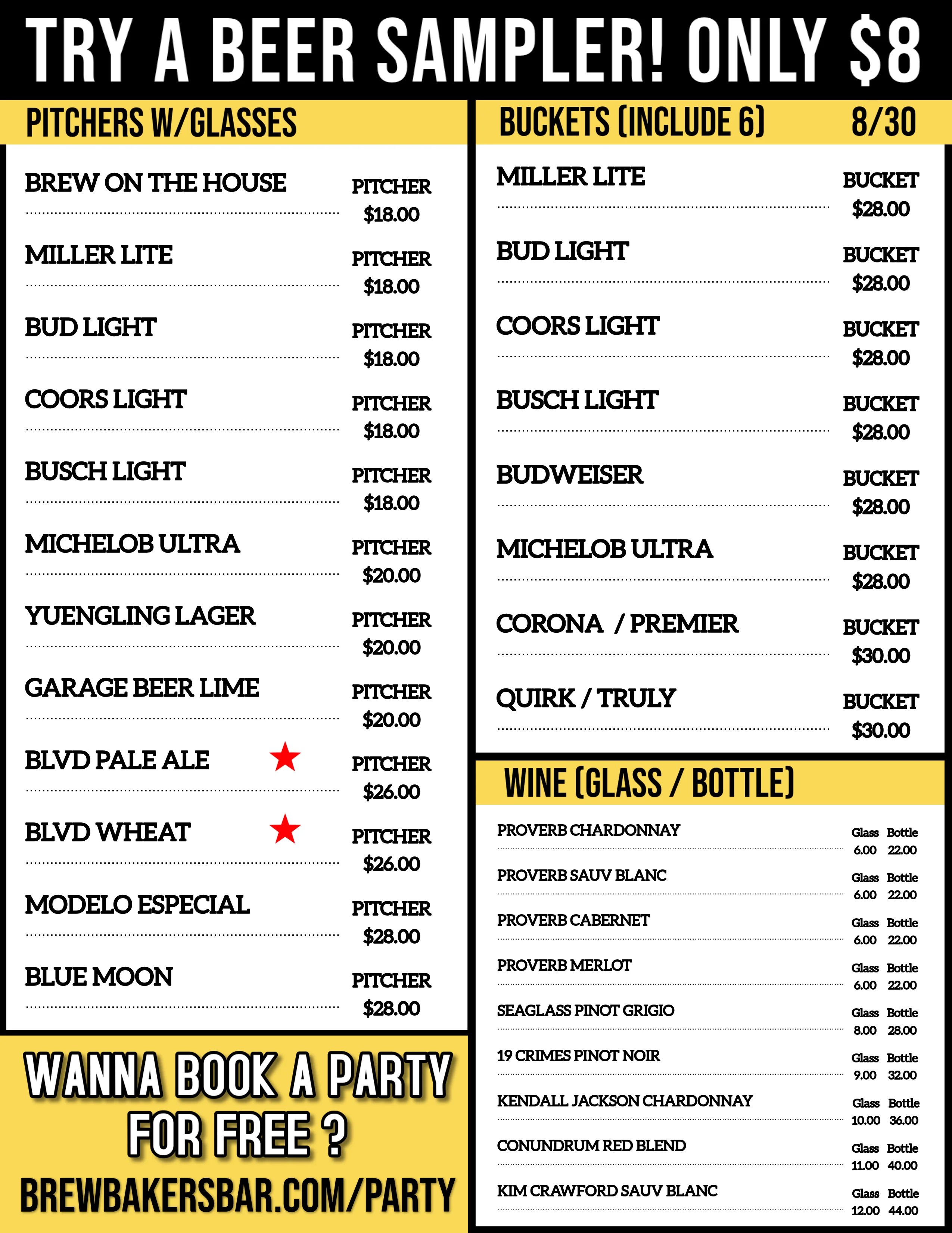 A detailed beer list featuring various craft beers and styles.