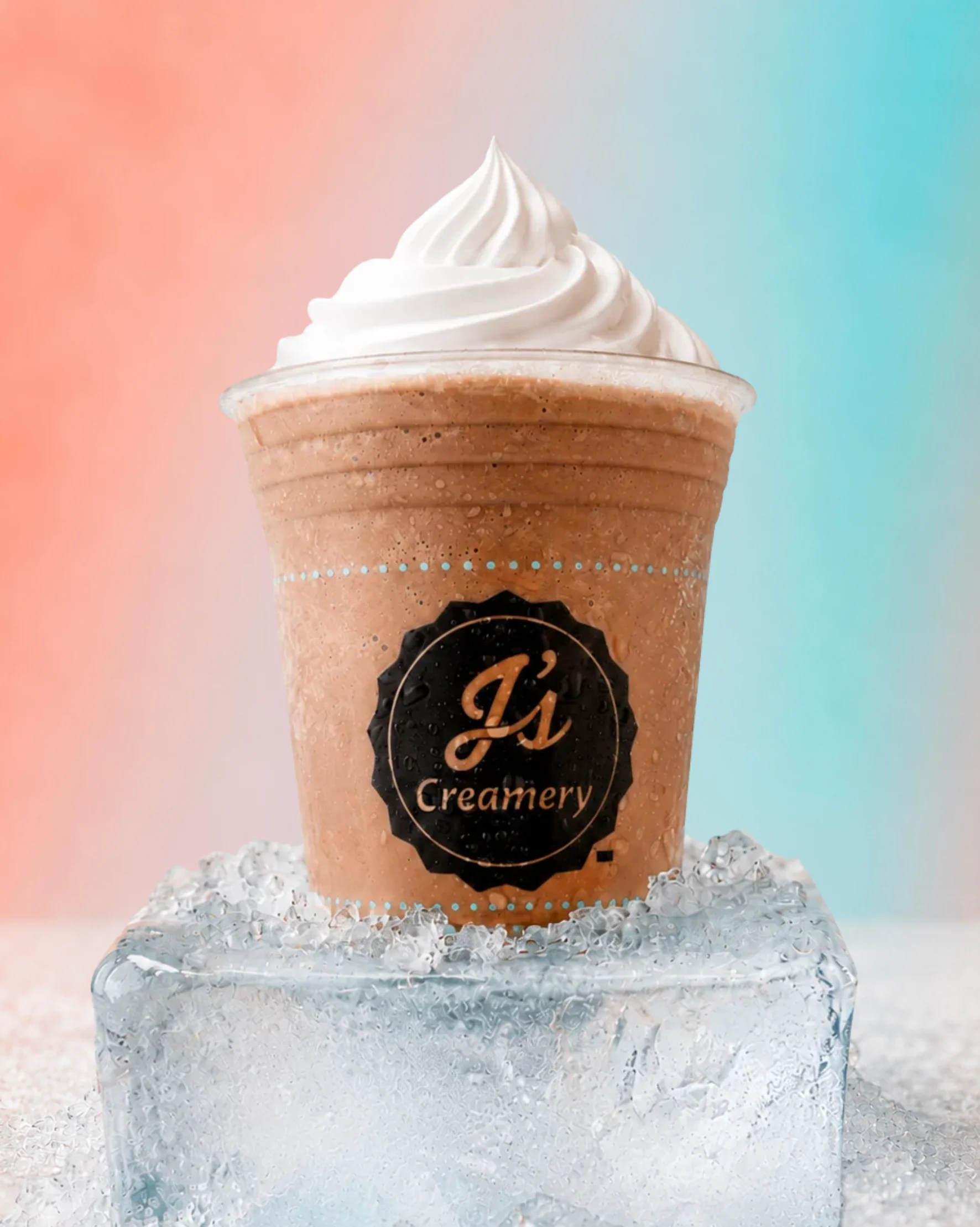 Frosty chocolate milkshake topped with whipped cream