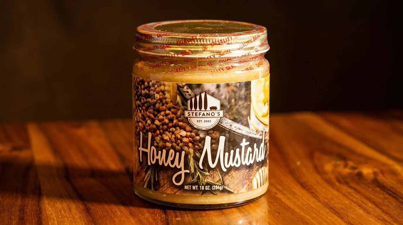 Honey mustard sauce in a jar