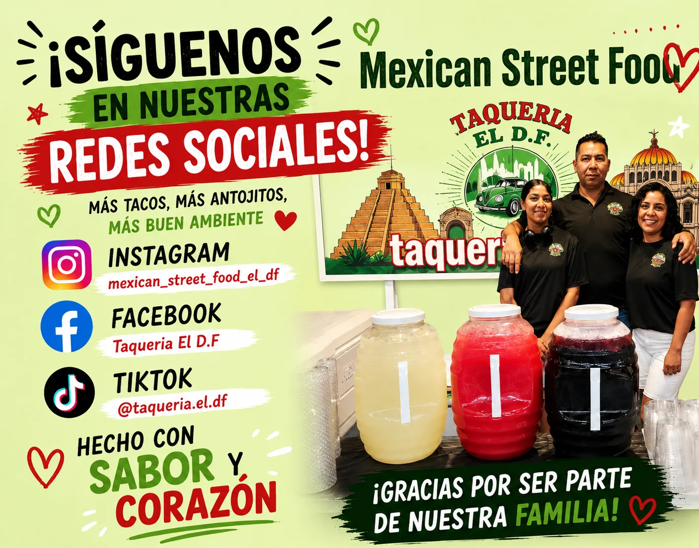 Mexican street food restaurant promoting social media engagement