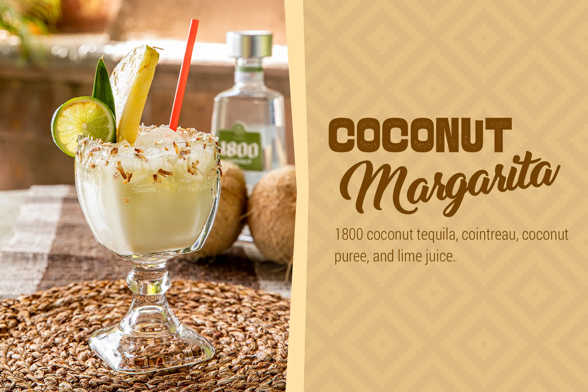 Refreshing coconut margarita cocktail in a glass
