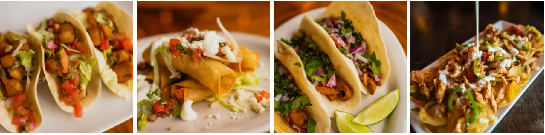 Delicious Mexican tacos and flautas served with fresh toppings
