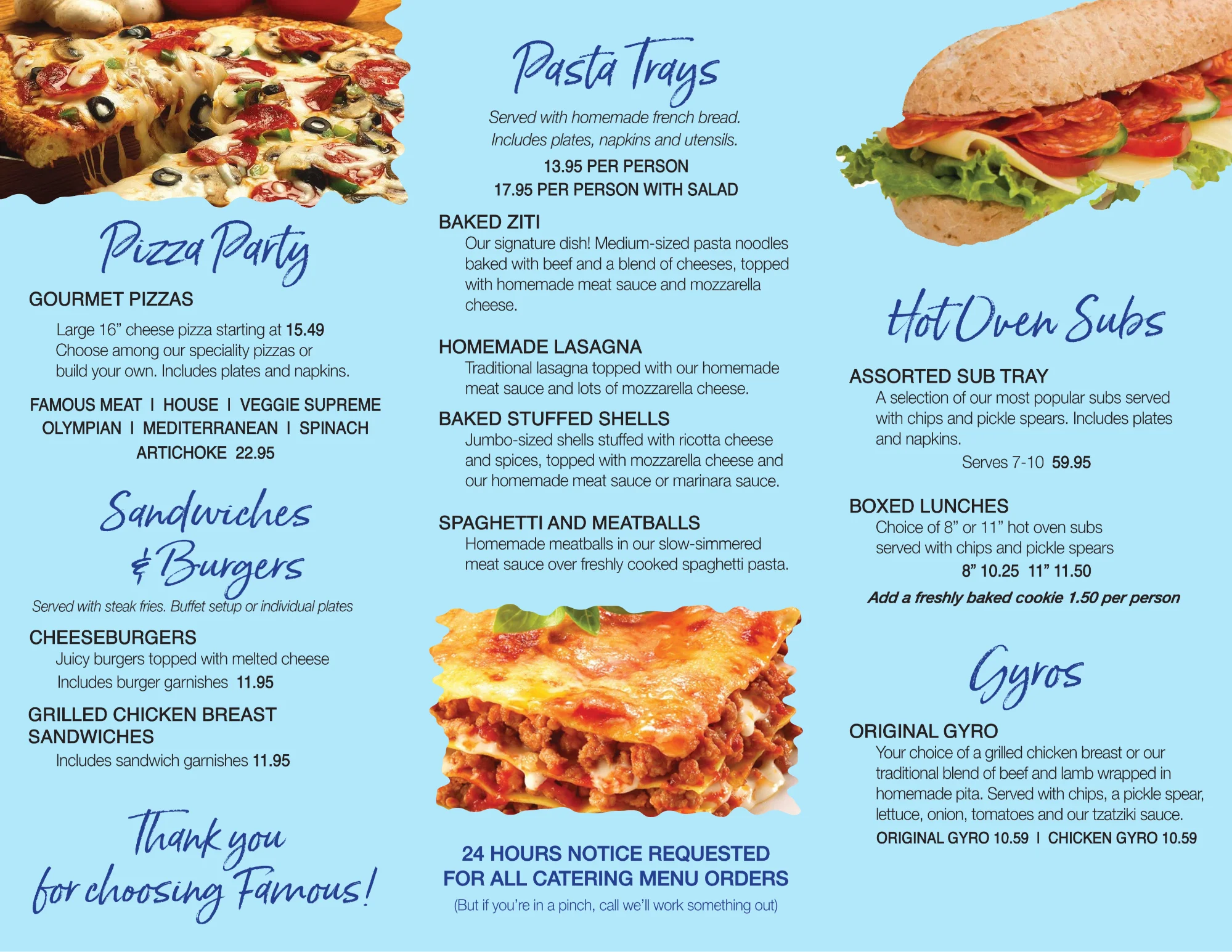 Variety of Italian pasta dishes including baked ziti and lasagna
