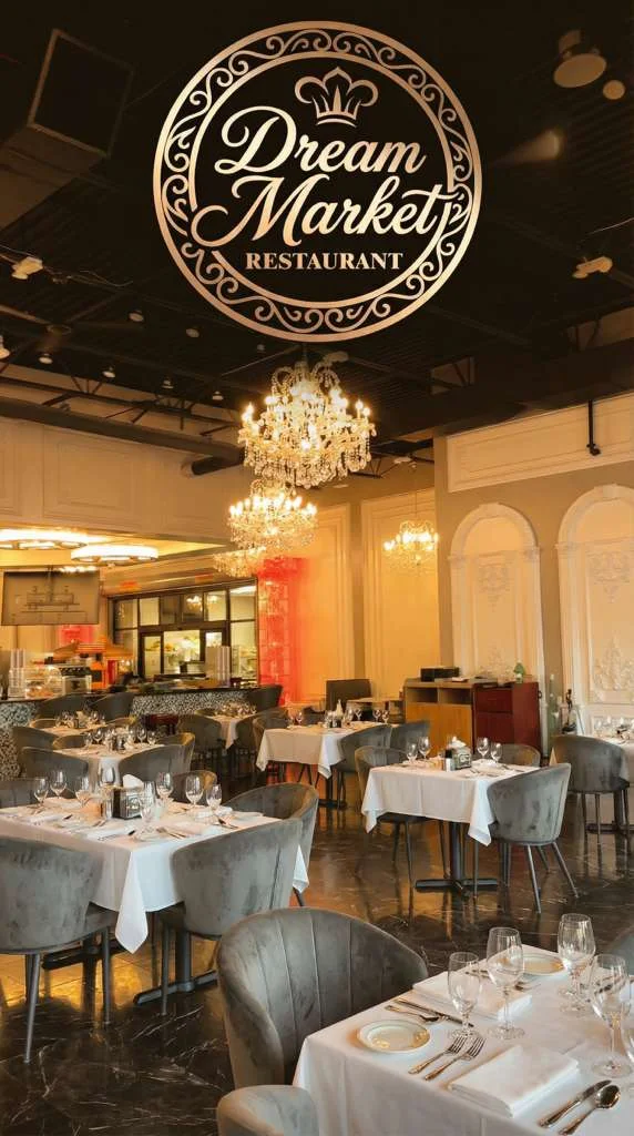 Elegant restaurant interior with chandeliers and fine dining setup
