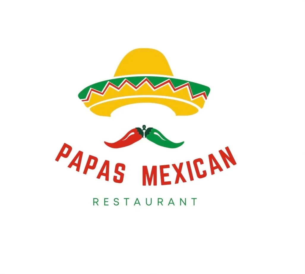 Logo of Papas Mexican Restaurant featuring a sombrero and colorful design