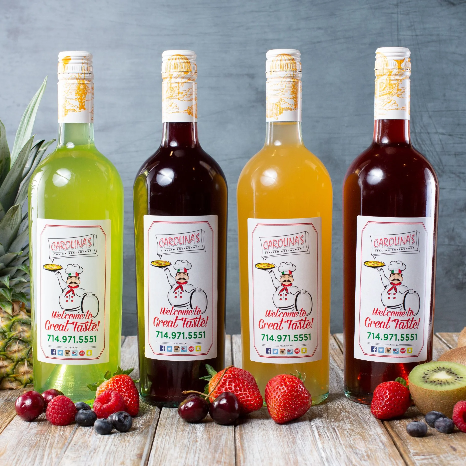 Colorful Italian beverages with fresh fruits